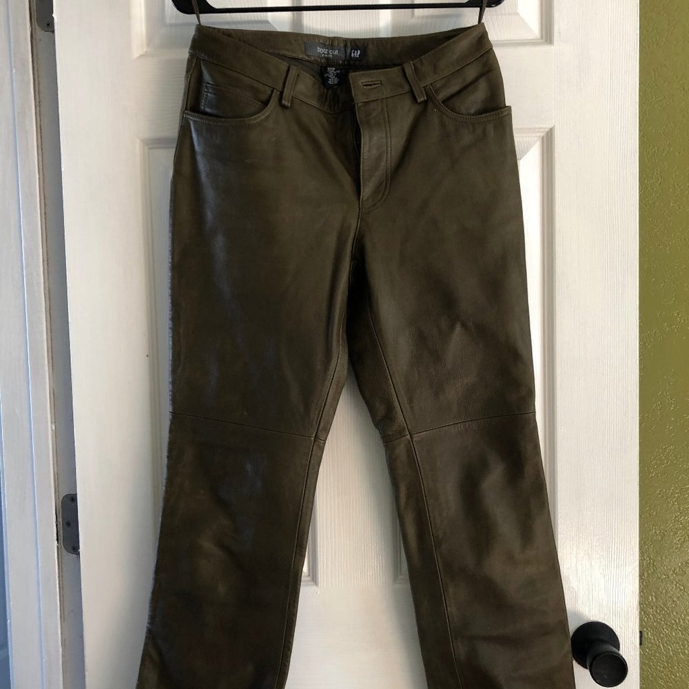 The GAP Green Leather Jeans, Bootcut Size 6